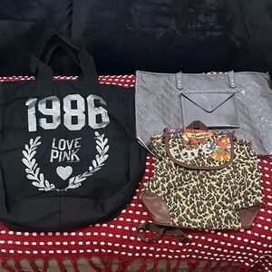 PINK Victoria's Secret Black and Silver Graphic Tote